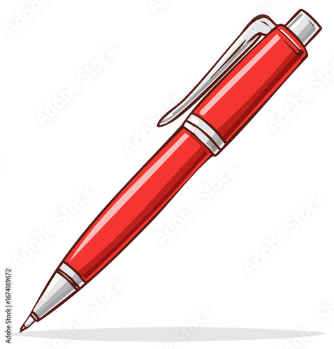 Bright Red Ballpoint Pen Vector Illustration for Office and School Supplies