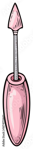 Hand drawn illustration of a pink mascara tube with an open applicator wand for makeup
