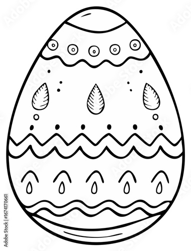 Hand drawn Easter egg with doodle patterns outline illustration for coloring book page