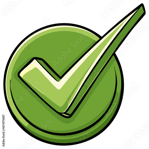 Stylized green checkmark icon in a circle. An illustration symbolizing approval, confirmation, and positivity.