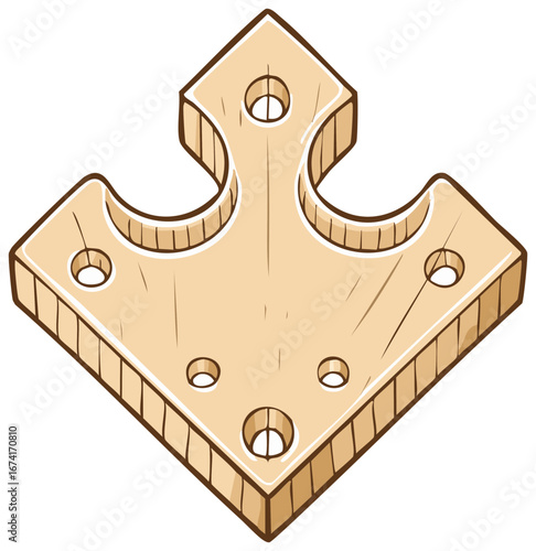 Isometric Wooden Arrow Connector Bracket with Holes for Building or Construction
