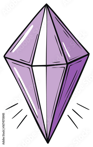 Vibrant Purple Diamond Gemstone Cartoon Illustration Sparkling Crystal Icon