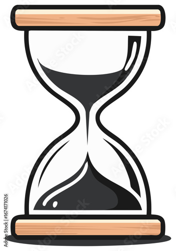 Hourglass with flowing grains, time passage cartoon illustration symbol