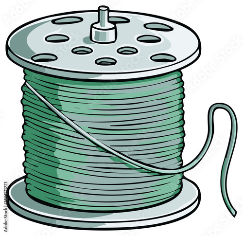 Vibrant Green Spool of Cord or Wire Simple Cartoon Style Illustration