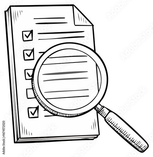 Inspection of a Marked Document with Magnifying Glass Checks Scrutiny Checklist