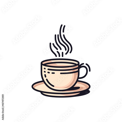 A steaming cup of coffee on a saucer, with a minimalist background suggesting warmth and comfort (1)