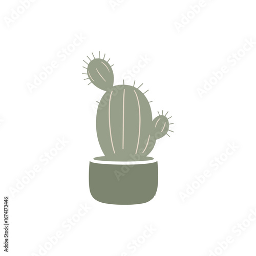 A stylized cactus in a pot, showcasing its unique shape against a simple background