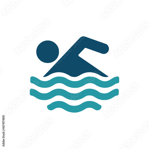 A swimmer performing a freestyle stroke in a serene pool environment with gentle waves