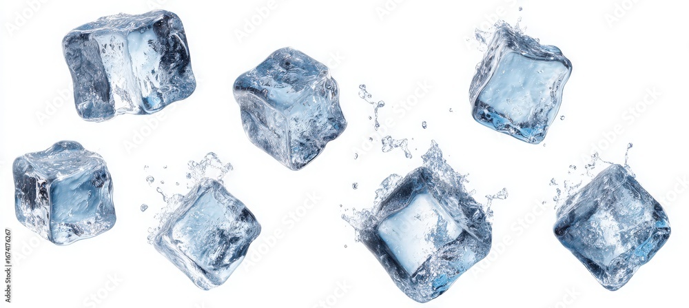 Obraz premium Cool Cubes: A refreshing composition featuring perfectly formed ice cubes, sparkling and crisp, their translucent surfaces reflecting the purity of water and the coolness of winter.