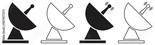 Satellite Dish Communication Signal Icon Set.