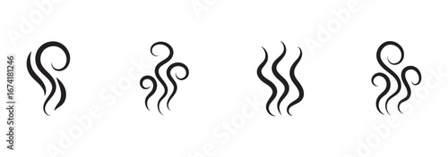 Fire steam or Line smoke doodle hand drawn set. smell waves from food or coffee and beverages sketch style.