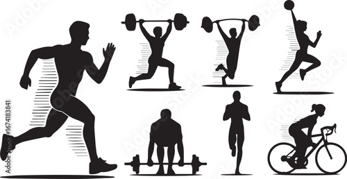 Workout silhouette vector set on white background