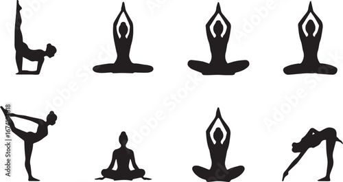 yoga silhouette vector set ion white background