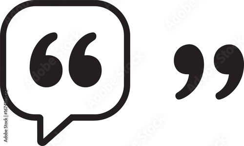 Black silhouette of a speech bubble containing quotation marks and a separate quotation mark quote