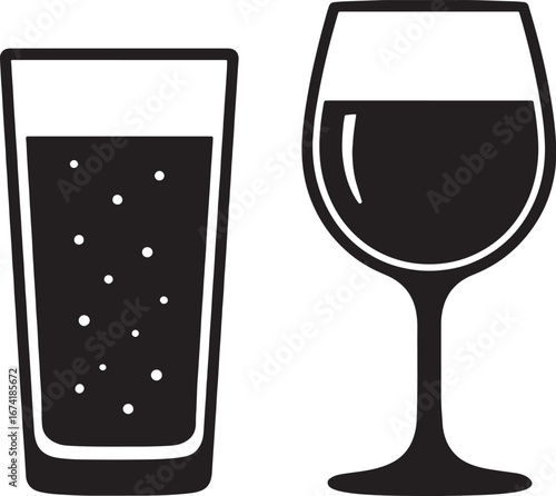 Black Silhouette Of A Tall Glass With Bubbles And Wine Glass beverage drink