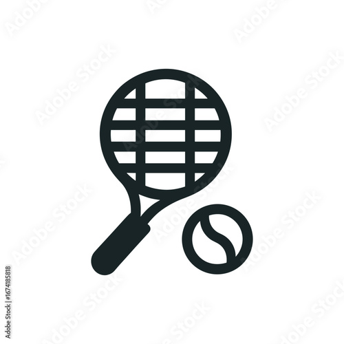 Tennis racket and ball illustration, showcasing a dynamic sports theme with a minimalist design