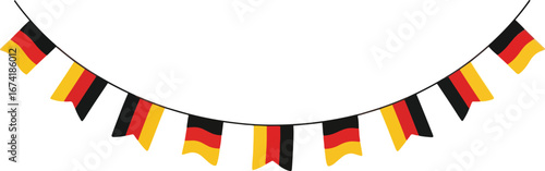 A string of German flags hanging from a string.
