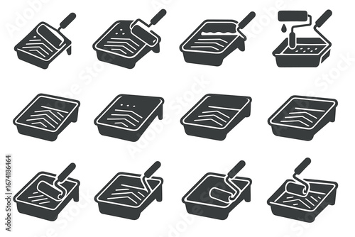 Various paint roller and tray tools for painting and decorating