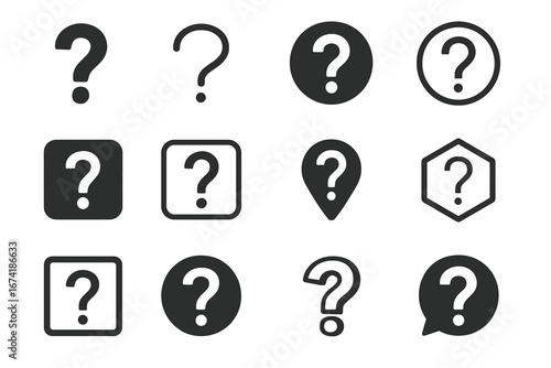 Collection of diverse question mark icons in various shapes and styles