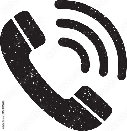 Black Telephone Handset Icon with Sound Waves and Grunge Texture call communication