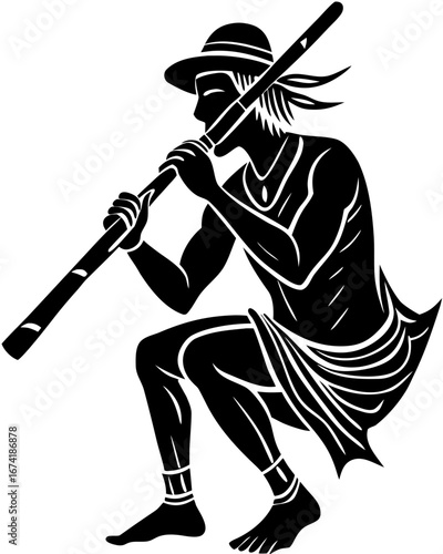 Aboriginal Man Playing Didgeridoo Silhouette