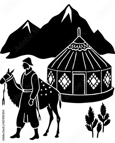 Traditional Black and White Nomad Tent Art