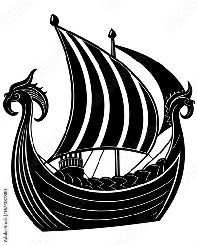 Viking Ship Silhouette Art