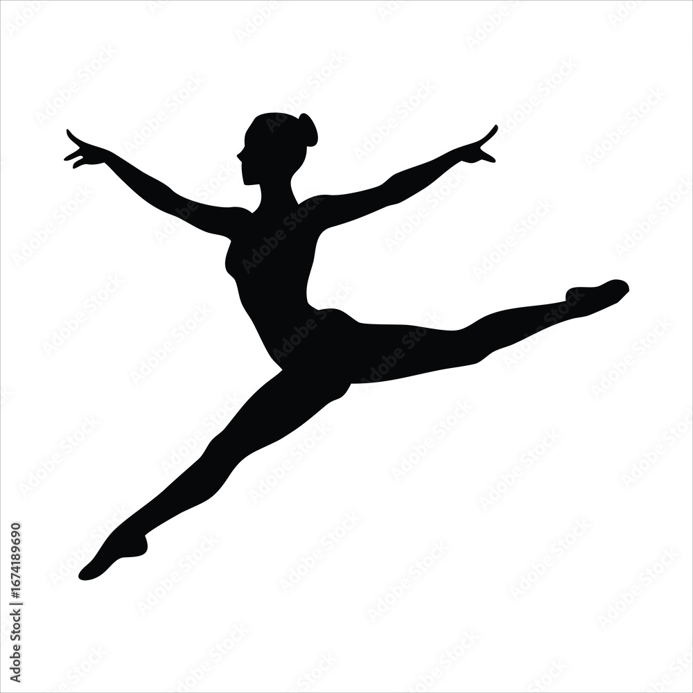 Obraz premium Silhouette of a graceful ballerina performing a dynamic leap
