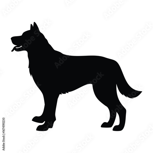 Black silhouette of a german shepherd dog standing profile