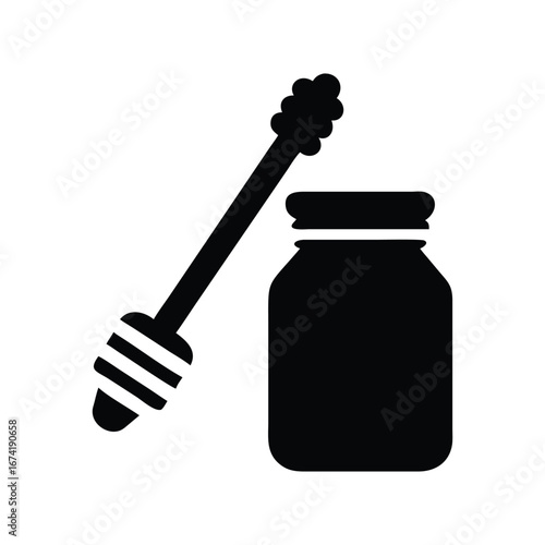 Black silhouette of a honey jar and dipper