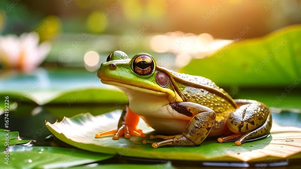 Frog on lily pad sunlight Frog on lily pad sunlight