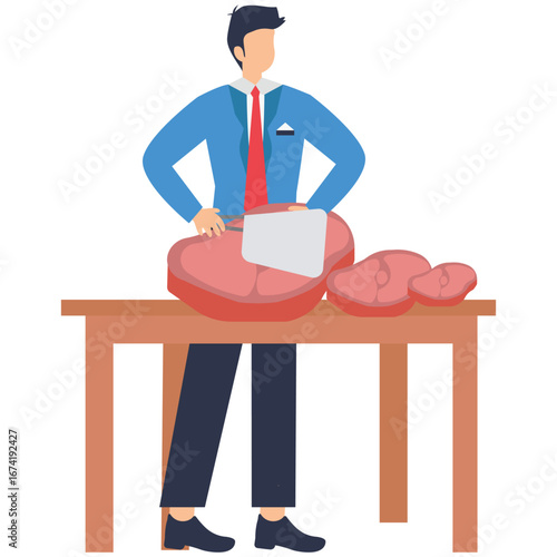 Butcher with raw meat on table isolated on adobe illustration