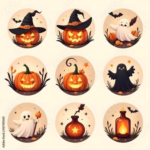 set of halloween pumpkins