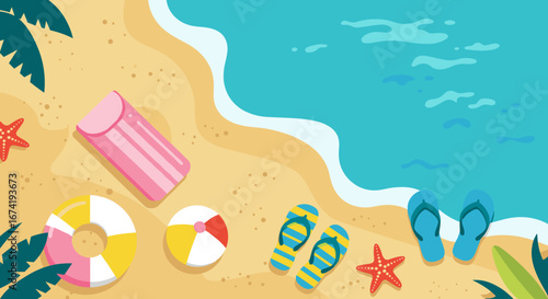Summer Beach Vacation Relaxing on Sandy Shores with Ocean Breeze