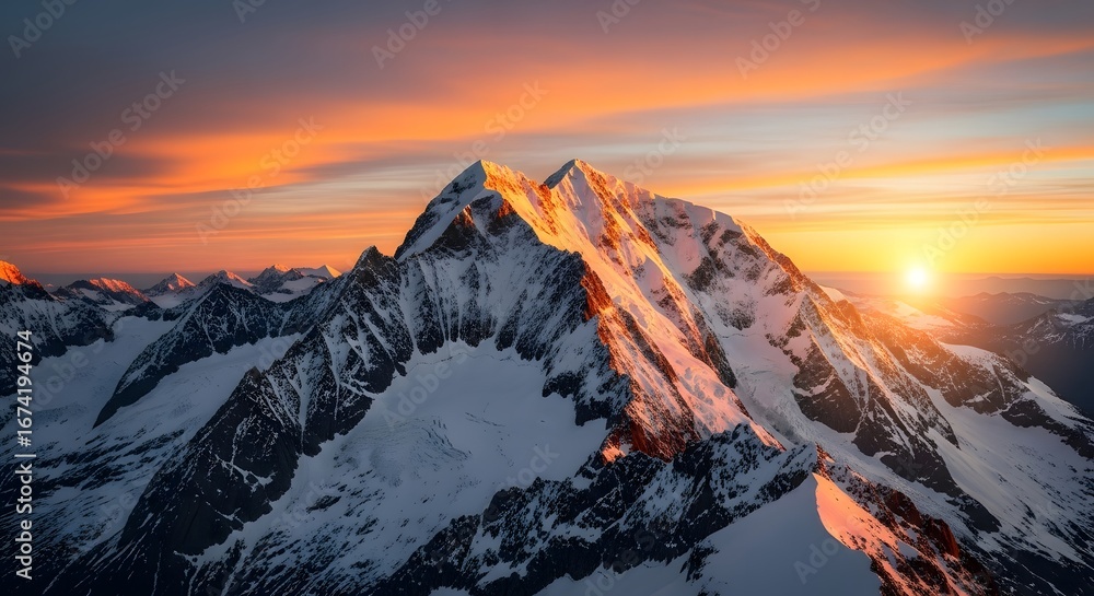 Obraz premium Majestic Mountain Peak at a Vibrant Sunset