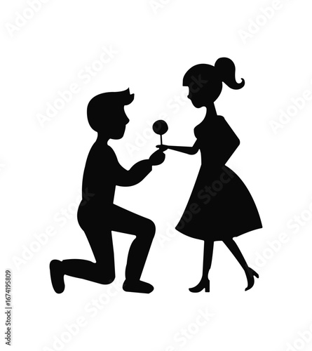 Man proposing to woman with lollipop silhouette kneeling