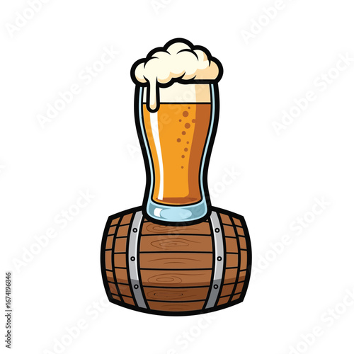 Beer Glass on Wooden Barrel
