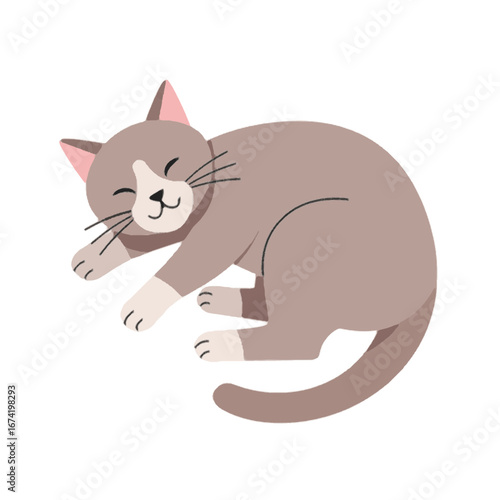 Cute sleeping cat illustration, adorable cartoon feline, resting animal, pet design
