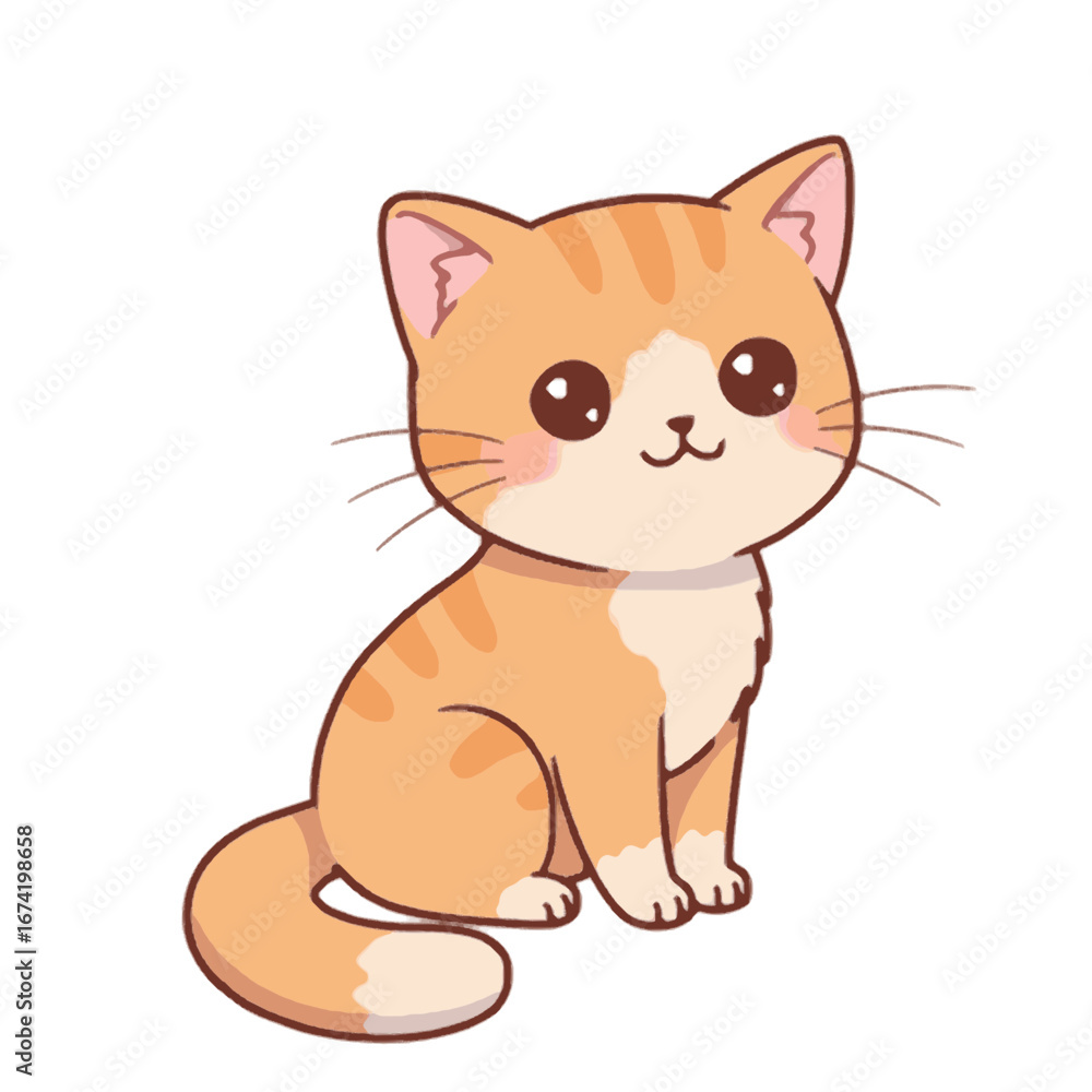 Obraz premium Cute Cartoon Orange Tabby Cat Sitting Smiling Adorable Illustration