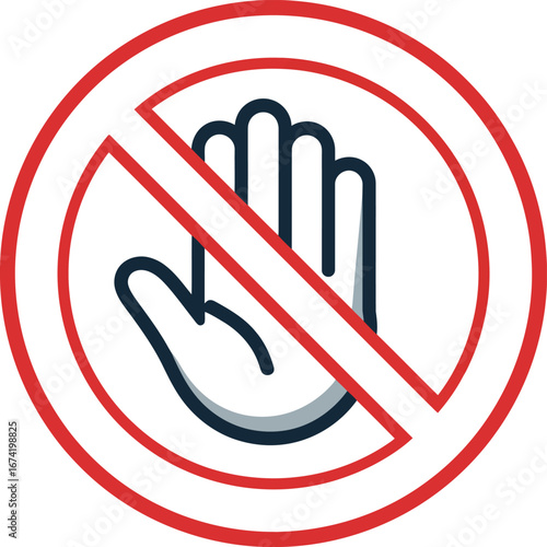 Red prohibition circle with a hand symbol inside indicating no touching or contact allowed
