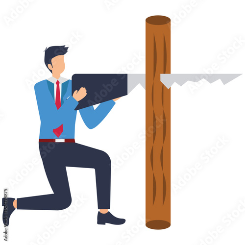 Businessman cutting wood with a saw isolated on  adobe illustration