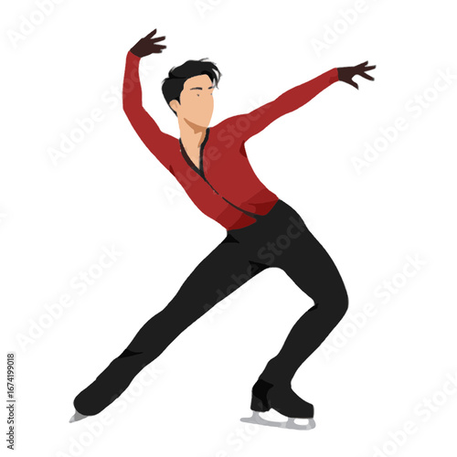 Figure skater in action, performing a graceful spin on ice, vector illustration