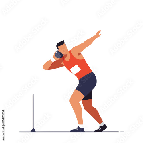 Shot put athlete in action throwing the metal ball in competition