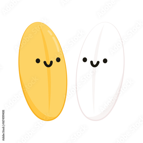 Paddy character design. rice vector on white background. rice seed.