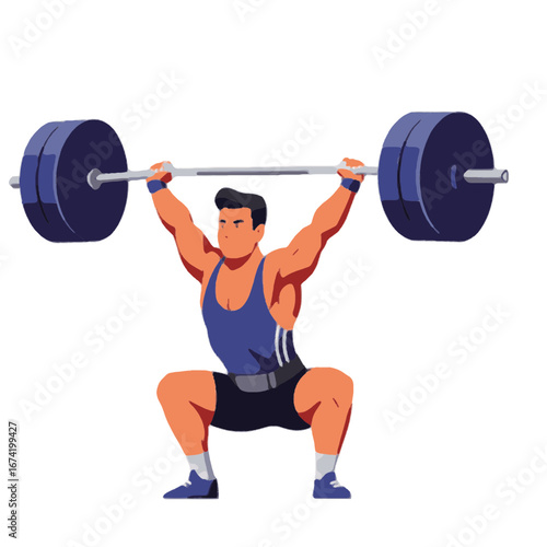 Weightlifter Doing Squats With Barbell Overhead During Training, Fitness Concept