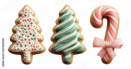 Festive Christmas Cookies with Icing on Transparent Background