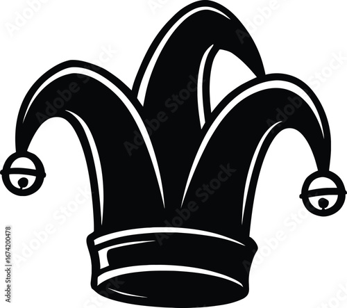 Vector Icon of a Jester Hat with Bells, a Fun Graphic for Concepts of Comedy, Fun, Fools, and Entertainment.