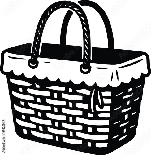 Traditional Wicker Picnic Basket Icon - Summer Leisure Symbol