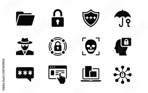 Cybersecurity and data protection icon set