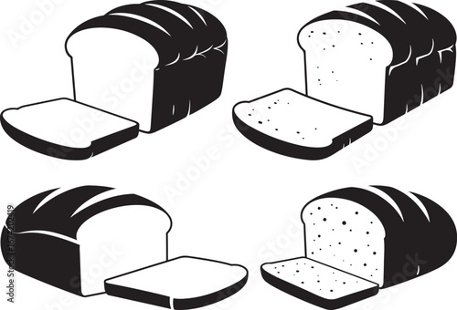 Four loaves of bread with sliced pieces silhouette